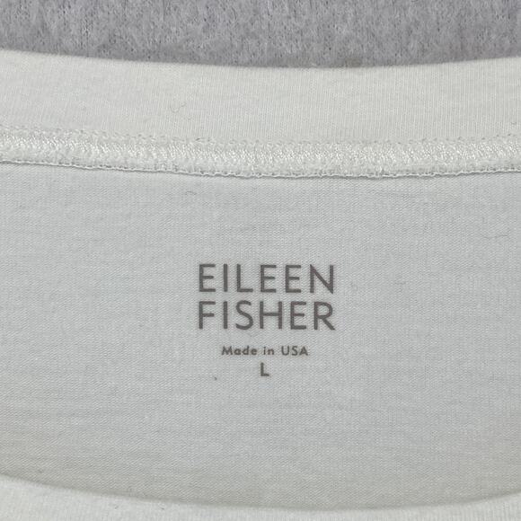 EILEEN FISHER Top L Stretch Organic Cotton Scoop Neck Cap Sleeve Off White USA - Picture 5 of 10